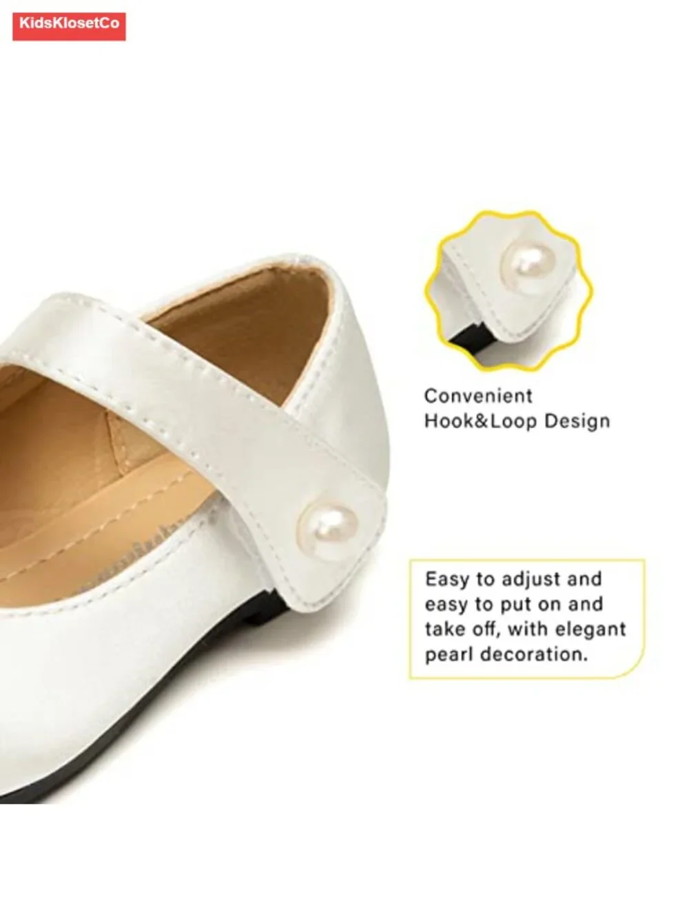 Toddler Girls Mary Jane Flats Dress Shoes with Pearl Strap, Soft TPR Sole